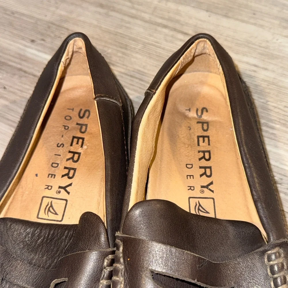 Sperry Top-Sider Hampden Penny Loafer Brown Leather Slip On Dress Shoes Sz 9.5 M